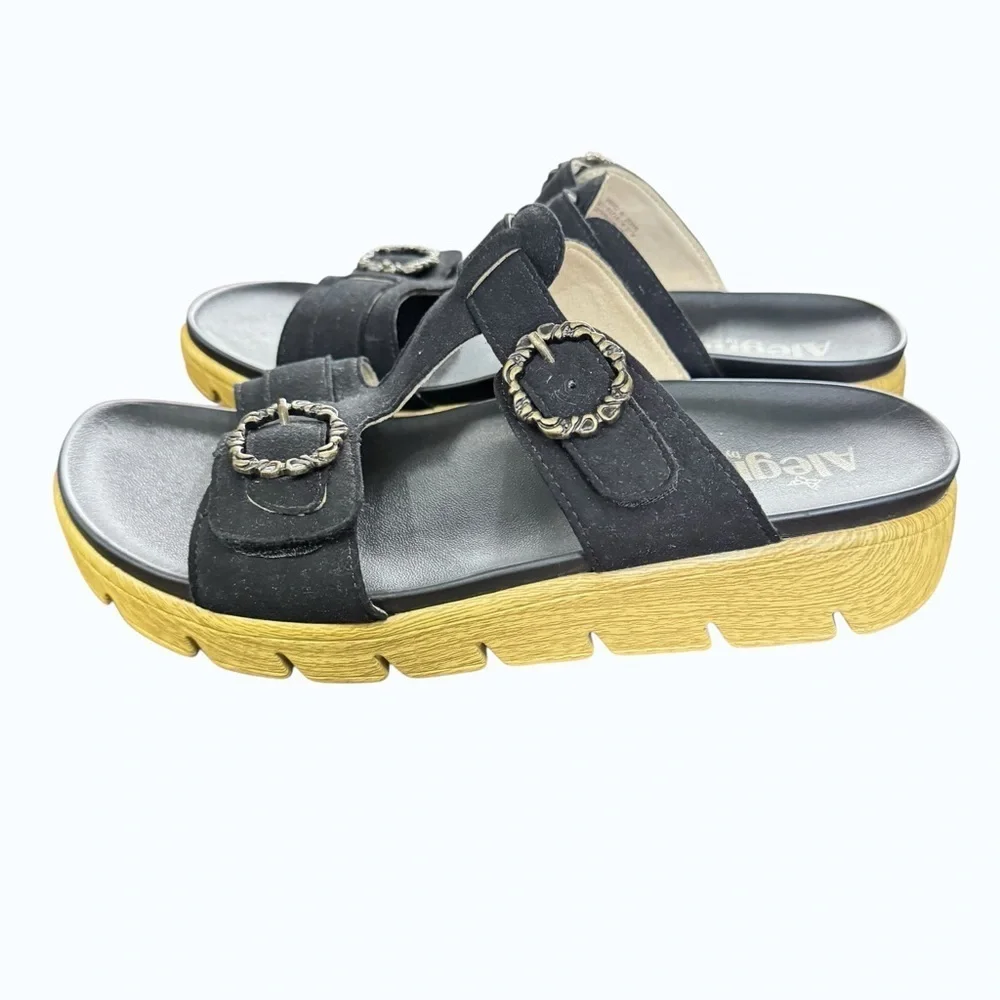 Alegria PG Lite Black Platform Slide Sandals Size 40 Double Buckle Comfort